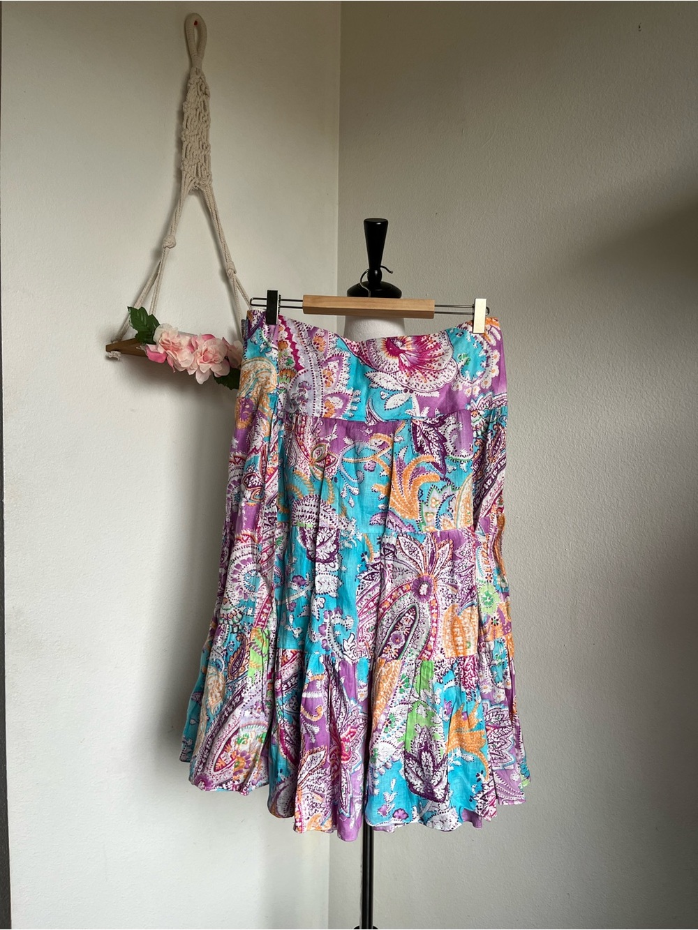 Y2K Ralph Lauren Boho Multicolor Paisley Tiered Skirt size PL